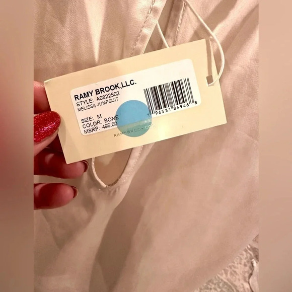 🆕 Ramy Brook MELISSA Smock Waist Satin Jogger Jumpsuit Color BONE, Size Medium - Picture 10 of 10